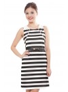 Monochrome Striped Collared Shift Dress